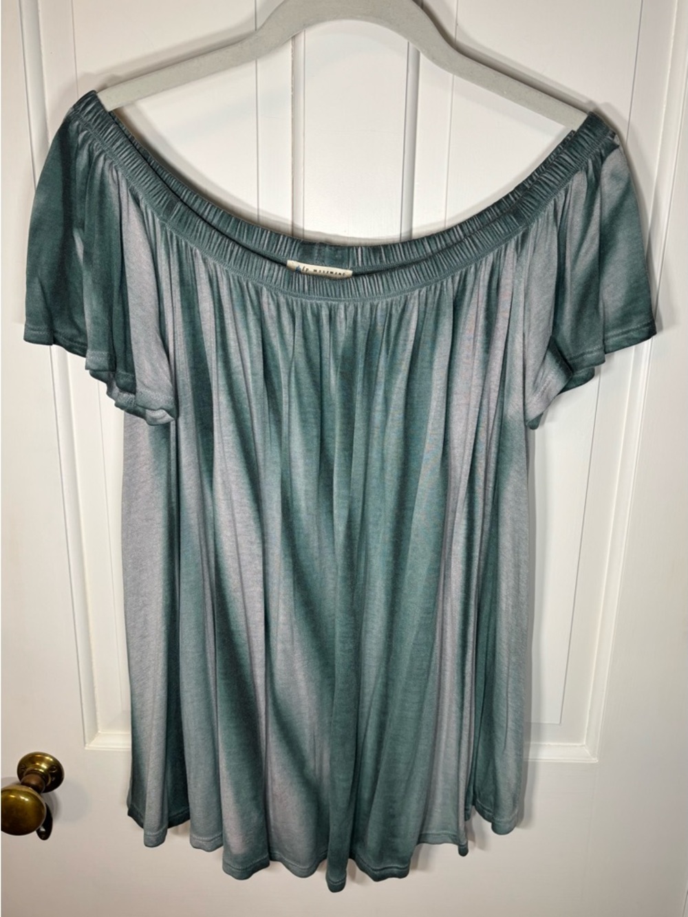NEW Free People Women’s Large Green Teal Tie Dye Off-Shoulder Flutter Sleeve Top